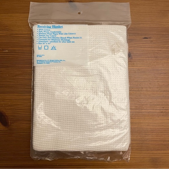 NOS Vintage J.E. Morgan White Waffle Knit Receiving Blanket - Picture 2 of 5